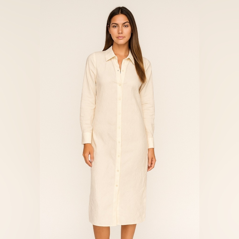 L’ Academie Crinkle Button Down Shirt Dress in Cream Size Medium